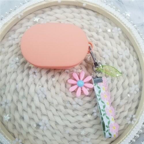 Cute Silicone Cover for Xiaomi Redmi Airdots/Airdots 3 Case Bluetooth Earphone Protect Accessories Flower Keyring Decor