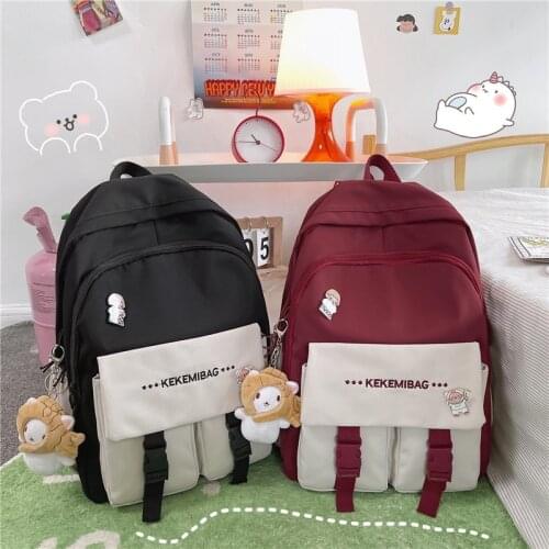 Fashion Nylon Womens Backpack Contrast Color University School Bags For Girls Large-capacity Waterproof Travel School Backpack