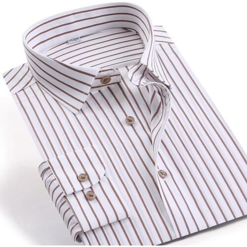 Mens Non Iron Striped Dress Shirt High Quality Business Formal Long Sleeve Wrinkle-Resistant Cotton Shirts Casual Social Tops