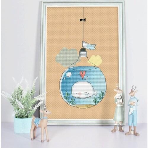 A little whale cross stitch kit cotton thread 18ct 14ct 11ct linen flaxen canvas stitching embroidery