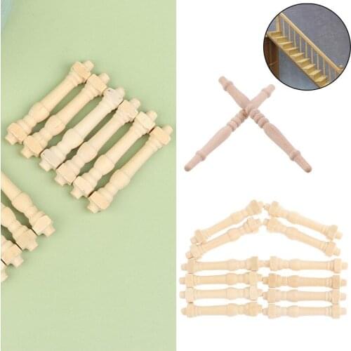 New 12 Pcs DIY Spindles Balusters Wooden Railings Staircase Handrail Dollhouse Miniature 1/12 Scale Stair Railing Furniture Toys