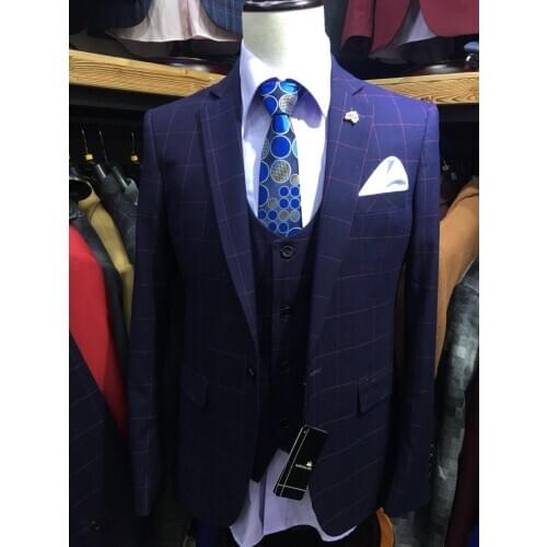 2018 Latest Coat Pant Design Navy Blue Men Suit Slim Fit Formal Groom 3 Piece Blazer Wedding Suits Tuxedo Custom Terno Masculino