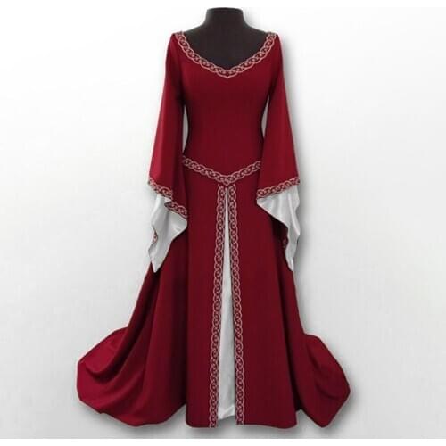Retro Dress Elegant Medieval Women Dress Long Sleeve V-Neck Maxi Dresses Woman Party Night Floor Length Cosplay Dress Vestidos