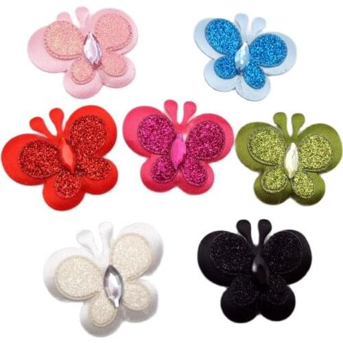 Sew on Glitter felt patches for clothes 4cm Padded Applique butterfly shape 40pcs scrapbooking accessories