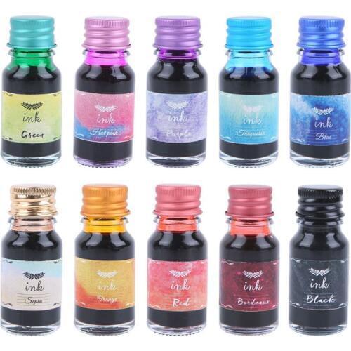 10Pcs 10ml Colorful Fountain Pen Ink Refilling Inks Stationery School Supplies