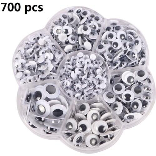 700Pcs Self Adhesive Googly Wiggly Eyes 4/5/6/7/8/10/12mm Mixed for Toys Dolls DIY Accessory Eyeball for Scrapbook