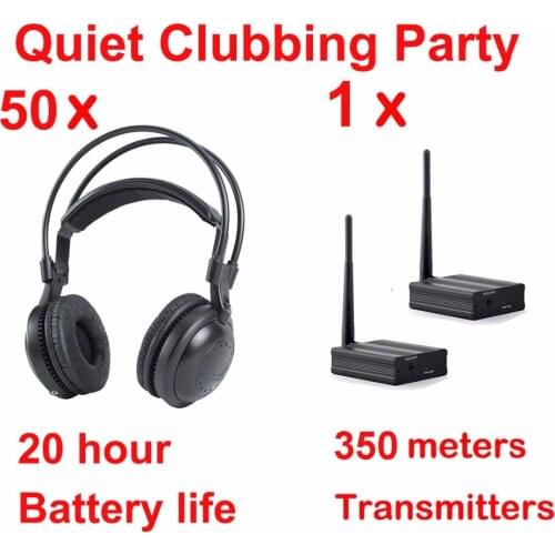 Most Professional Silent Disco headphones - Quiet Clubbing Party Package (50 classical wireless Headphones + 1 Transmitters)