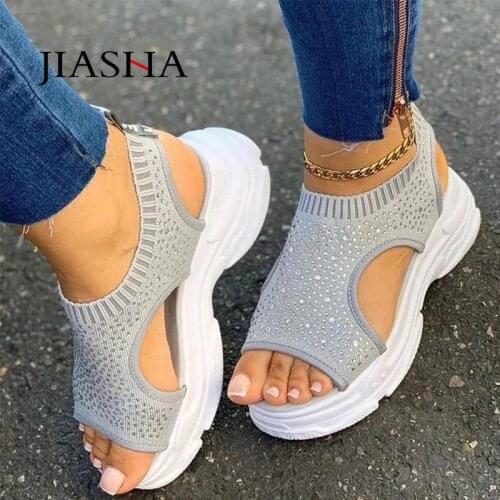 Fashion slip-on summer sandals women shoes 2021 height increasing solid casual shoes woman sandals platform mesh