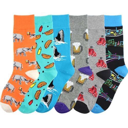 Happy Cool Colorful Music Pattern Funny Socks Wedding Elephant Beer Sokken Creative Men Socks Unisex Homme Harajuku Skarpetki