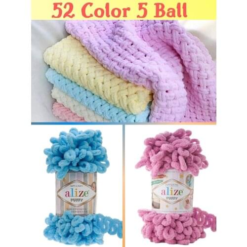 Finger Knitting Yarn (5 Ball) 9Meters(100gr) - 52 Color Options - NO SKEWERS-NO NEEDLES-Alize Puffy-Blanket-DIY - MADE IN TURKEY