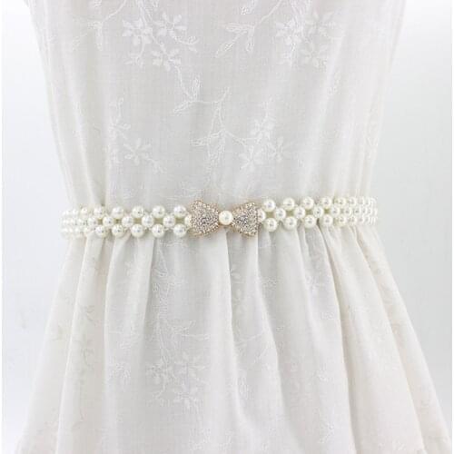 Female Waistband Versatile Waist Belts Pearl Bow Flower Waist Chain Dress Sweety Women Belt Wedding Designer Pearl