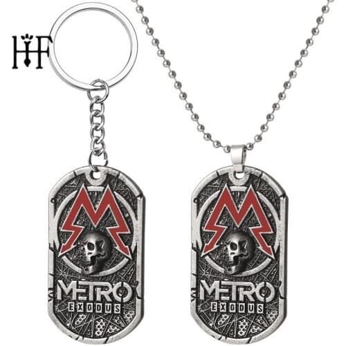 Vintage Punk Subway Station Escape Game Logo Skull Keychain Necklace Pendant Key Backpack Accessories Men Gift