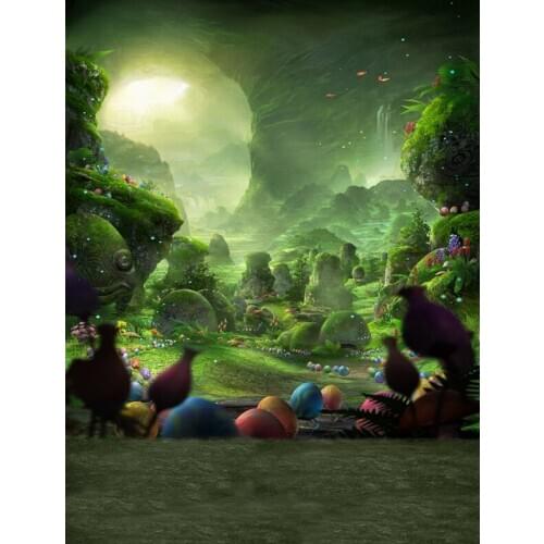 VinylBDS Backdrop Photo Natural Scenery Photography Backdrop Mountain Colorful Eggs Forest Photography Studio Backgrounds