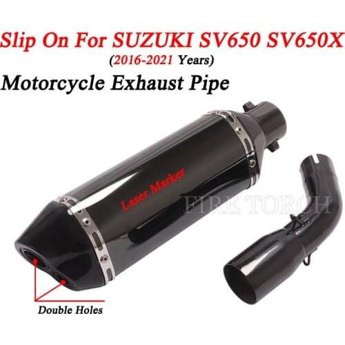 Slip On For SUZUKI SV650 SV650X 2016 - 2021 Motorcycle Exhaust Modified Double Hole Escape Middle Mid Link Pipe Muffler 2 Holes