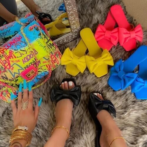 2021 Summer New Womens Shoes Flat Sandals Fashion Open Toe Slippers Bow Outdoor Beach Shoes Plus Size 43
