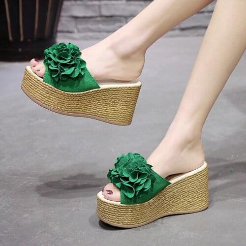 Women flower Slippers 2021 Summer Casual Beach Muffin Slip On Platform Ladies Sandals Dress Party Peep Toe Female Sandals