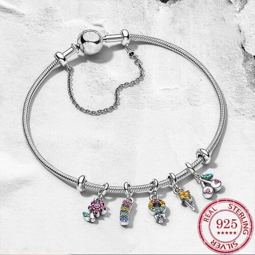 925 Sterling Silver ME Series Flower Cherry Lightning Charm Pendant Beads Bracelet fit Pandora Bracelet Pulsera Women Jewelry