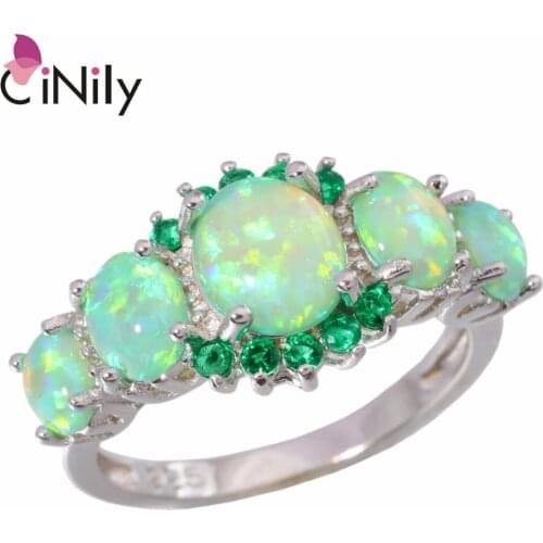 CiNily Authentic .925 Sterling Silver Created Green Fire Opal Green Quartz Wholesale HOT for Women Jewelry Ring Size 7 8 SR005