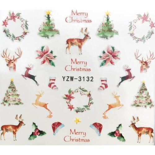 LCJ 1 Sheet Flower Christmas Deer Water Transfer Nail Sticker Decals Beauty Decoration Designs DIY Color Tattoo Tip