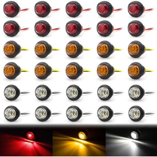 10pcs 3 LED Sealed 3/4" Round Side Marker External Bullet Light Clearance Indicator Lamp Truck Trailer Lorry Tractors 12V 24V
