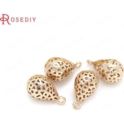 10PCS 9x15MM 24K Champagne Gold Color Plated Brass Hollow Drop Shape Charms Pendants High Quality Diy Jewelry Accessories