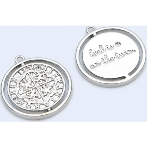 10pcs Silver Tone Medallion Charm Pendant 16x14mm, Jewelry Supply (GB-1634-2)