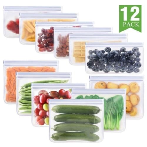 12Pcs/lot Silicone Food Bag Frosted PEVA Silicone Food Fresh-keeping Bag Reusable Freezer Zipper Leakproof Top Fruits Bag XB 133