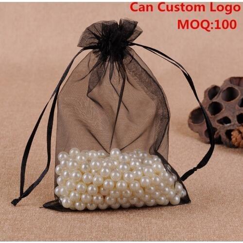 17x23cm Black Drawable Organza Jewelry Bags Bolsitas Regalos Promotion/Weeding Gift Bags Organza Sachet 100pcs/lot Wholesale