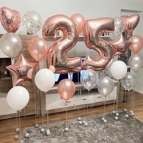 20pcs/lot 18inch rose gold foil helium balloon 40inch rose gold number balloon 25th birthday party anniversary decor suppplies