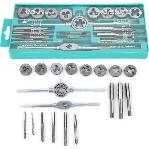 20pcs Thread Tap Die Set Metric Thread Tap Die Set Alloy Portable High Hardness Tap Die Hand Tools Set M3-312