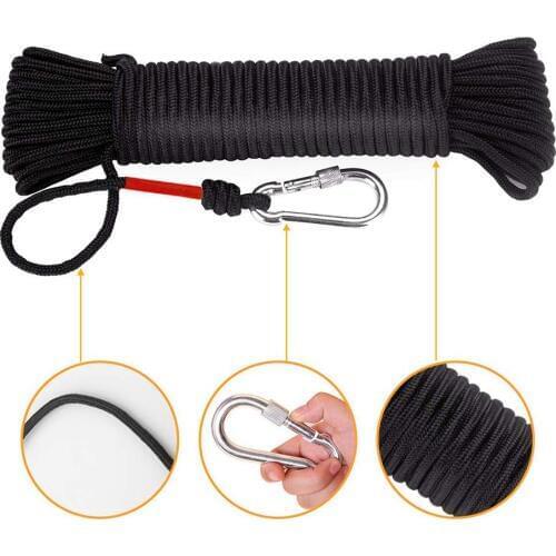8mm Emergency Escape Rope With Climbing Buckle Magnet Fishing Rope Nylon Rescue Safety Rope 20m Length Outdoor Sport Accessories