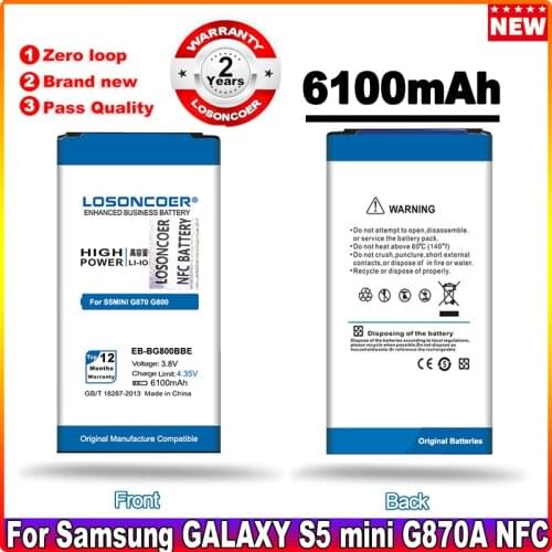 LOSONCOER 6100mAh EB-BG800BBE NFC Battery For SAMSUNG Galaxy S5 Mini NFC G800 G800F G800H G800A G800Y G800R Cell Phone Battery