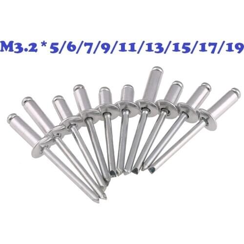 1000pcs/Lot Aluminum M3.2*5/6/7/9/11/13/15/17/19MM Domed round head pop rivets open end rivets decoration rivets metal fastners