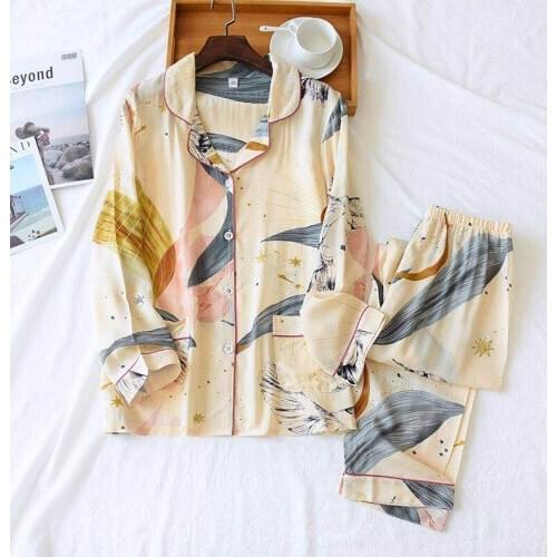 CWFMZQ Womens Sleepwear 2 piece Pajamas Set for Autumn Long Sleeve Cotton Home Suit Pijamas Femme Dormir Tops Pants Loungewear