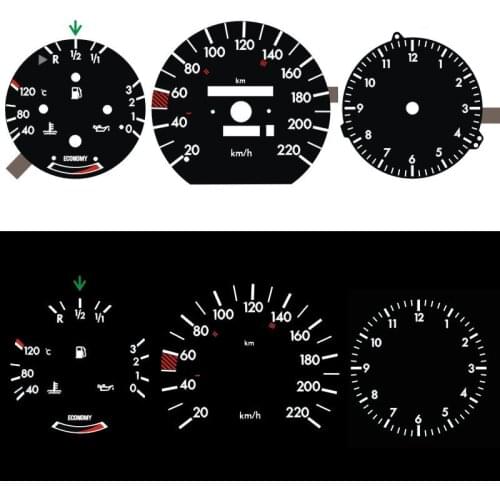 DASH B-I-N EL Glow Gauge Big clock 220KM for W124 W126 W201 with Economy Black Panel Reverse White light