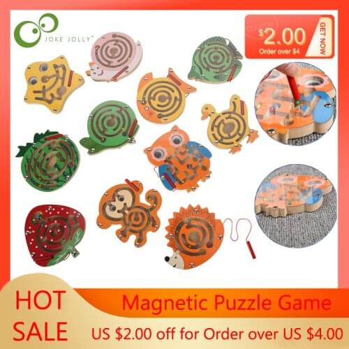 Children Magnetic Maze Early Education Toy Maginetic Pen Ball Maze Animal Track Wooden Intelligence Jigsaw Board Puzzle Game DDJ