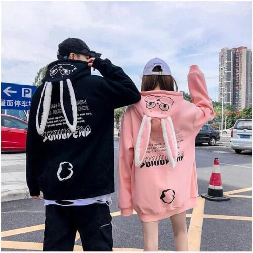 Lovely Rabbit Women Fleece Hoodies Sweatshirts Nice Mens Harajuku Hip Hop Casual Streetwear Pullover Hooded Tops Oversized