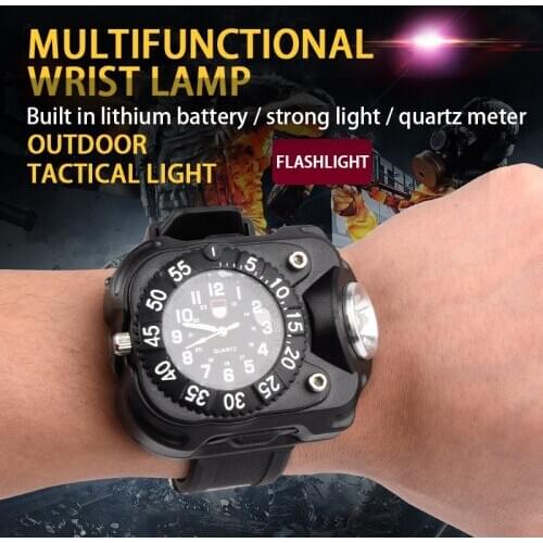 Flashlight Outdoor Sports Wrist Waterproof Watch with LED Flashlights Rechargeable Night Running Riding Lights