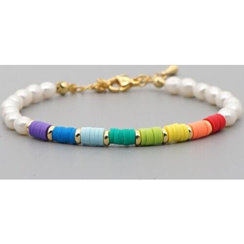 Go2Boho Jewelry For Women Bracelet Pearl Heishi Bracelet Rainbow Boho Jewelry Freshwater Pearls Vinyl Disc Beads Ladies Pulseira