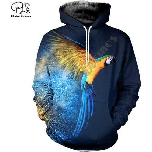 PLstar Cosmos Colorful Parrot 3D Printed Hoodies Casual Men/Women Zipper Hooded Funny Animal Unisex Brand Streetwear Apparel P27