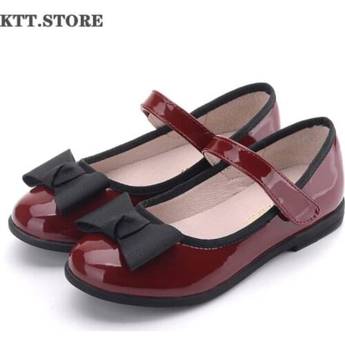 KTT Girls Fashion Leather Shoes with Butterfly-knot Party and Wedding Flats Shoes 2021 Childrens Flats Shoes for Teenager Girls