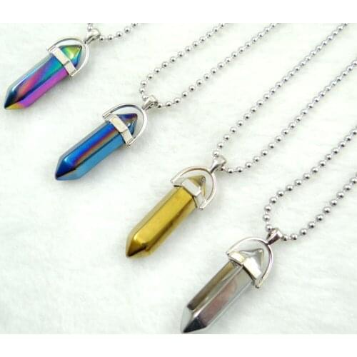 Hot Selling Natural Stone Quartz Color plating Crystal Pillar Pendant pendulum for DIY Jewelry Making Necklace Accessories