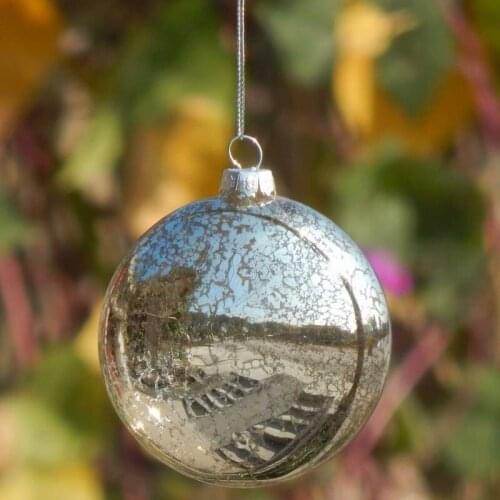 12pcs/pack Diameter=10cm Middle Size Inner Silver Craft Oblate Shaped Glass Pendant Christmas Tree Hanger Home Decoration