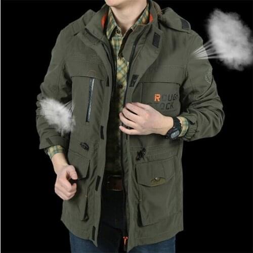 Men Bomber Casual Jacket Spring Autumn Army Military Waterproof Soft Shell Hooded Coat Multi-pocket Tactical Windbreaker Jacket