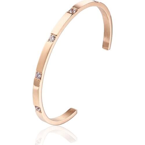 2020 New High Quality Stainless Steel Cuff Bracelets Silver color Rose Gold Lover Bangle With CNC Crystals Bracelet For Man