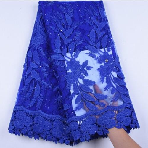 Latest African Milk Silk Net Lace Fabric 2019 High Quality Royal Blue African 3d French Tulle Lace Fabric For Party Dress 1606