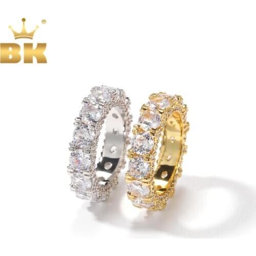 Charm Iced Out Round CZ Rings Women Men Wedding Luxury Cubic Zirconia Ring Gold Silver Color Fashion Hiphop Party Jewelry