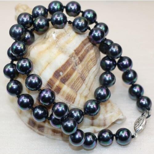 Wholesale price natural black shell pearl 10mm round beads chain necklace for women weddings gifts chokers jewelry 18inch B2929