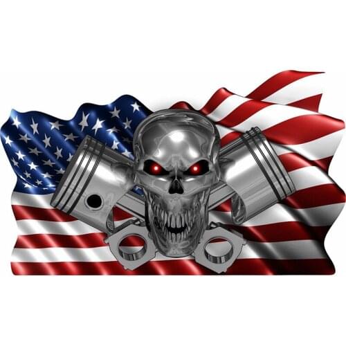 Creative USA Flag Skull Pistons Boat Truck Vinyl Car Stickers Decals Cool Graphics Wrap Window Decal Waterproof PVC 13x8cm