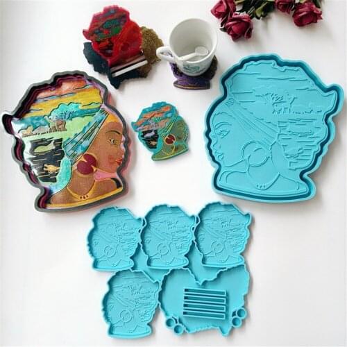 Afro Female Rolling Tray Epoxy Resin Mold African Goddess Fruit Plate Silicone Mould Diy Crafts Jewelry Casting Tool
